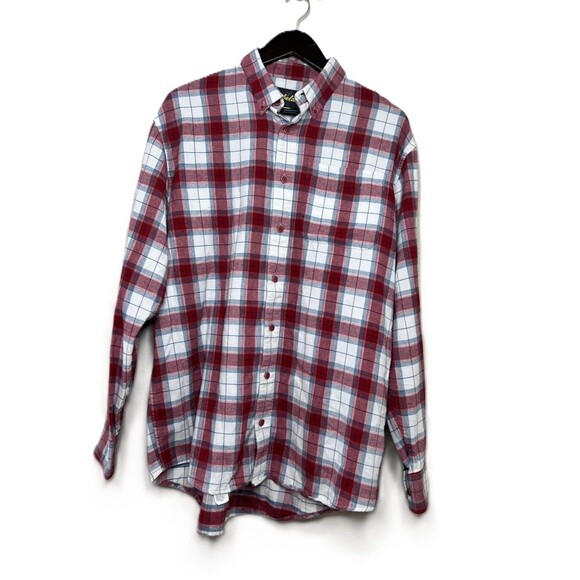 Cabela's Men's Red/White Plaid Flannel 100% Cotton Button Down Shirt Size L Tall - Picture 1 of 11